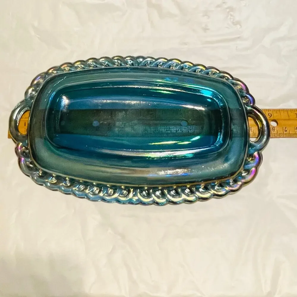 Indiana Glass Vintage Harvest Grape Blue Iridescent Carnival Glass Underplate